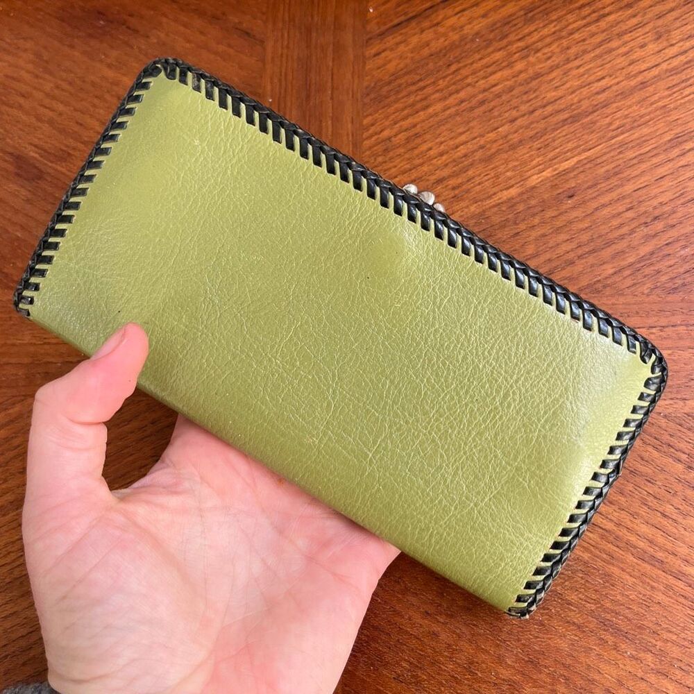 VTG 60s 70s Artisan Hand-Laced Leather Wallet Clutch Folk Art Boho Mod